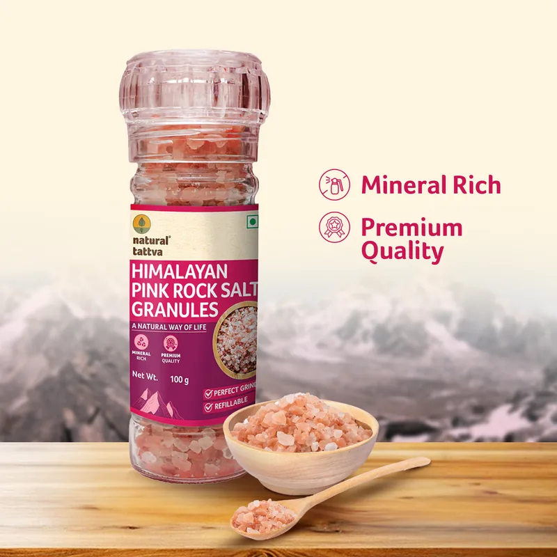 Natural Tattva Himalayan Pink Rock Salt Granules, Grinder